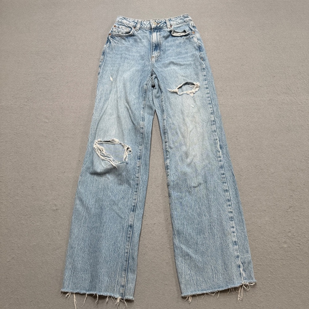 Garage Wide Leg Jeans Women's 0/24 Blue Baggy Fit Wide Leg High Rise Distressed